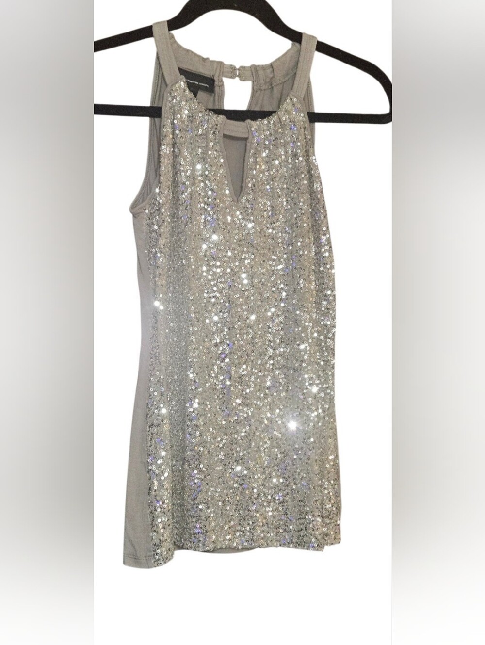 Silver Sequin Hip Length Halter Top W/front Cutout Super Adorable! Sz XS